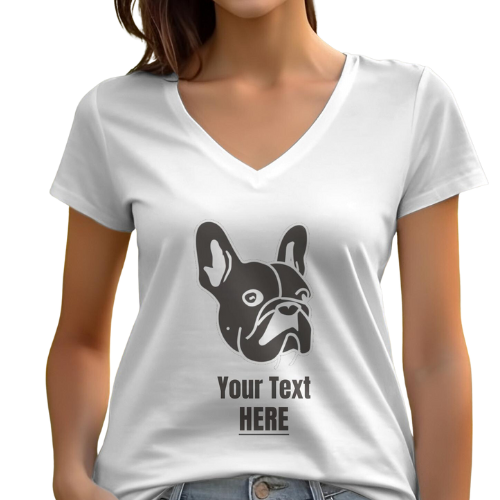 Personalised French Bulldog Line Drawing - Womens V-Neck T-shirt