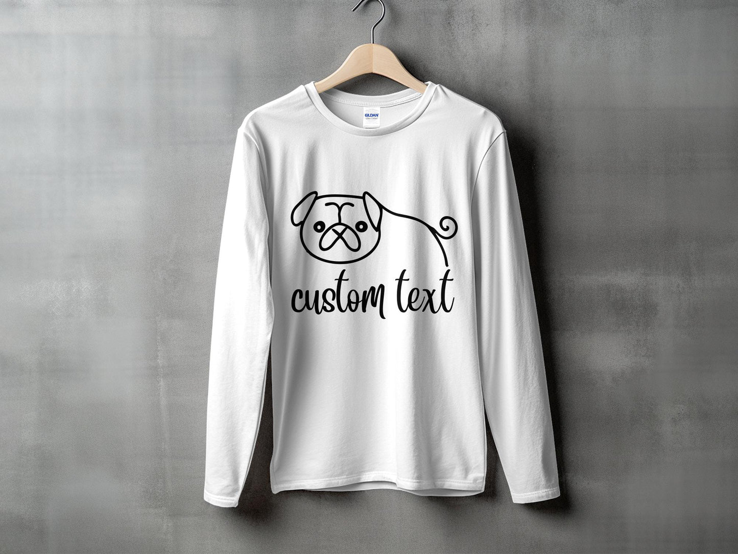 Personalised Pug Line Drawing - Longsleeve T-shirt