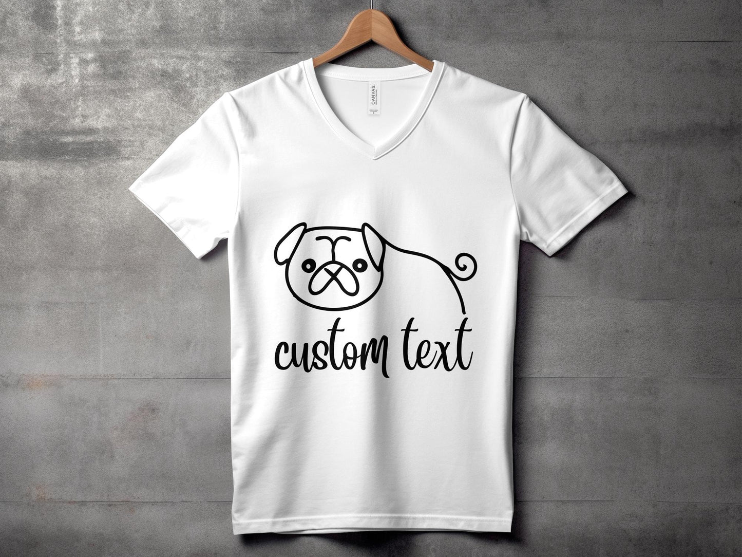 Personalised Pug Line Drawing - Womens V-Neck T-shirt