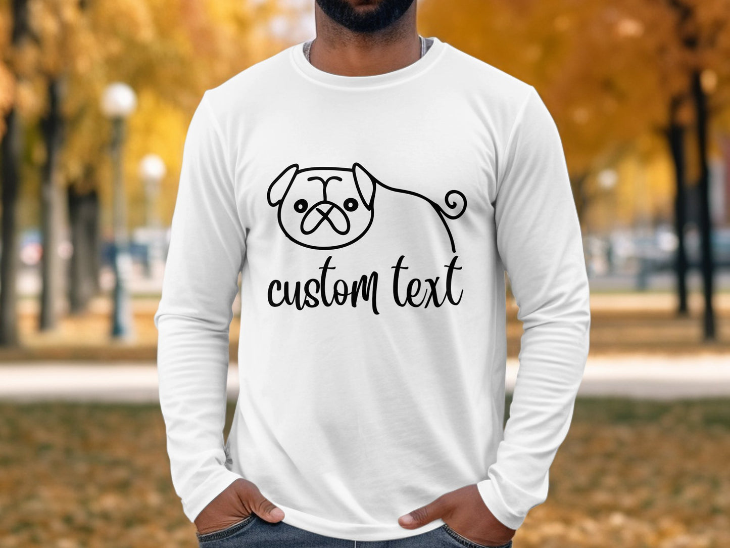 Personalised Pug Line Drawing - Longsleeve T-shirt