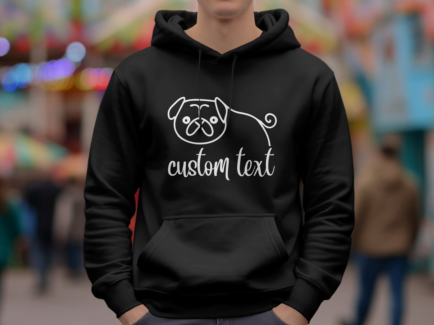 Personalised Pug Line Drawing - Pullover Hoodie