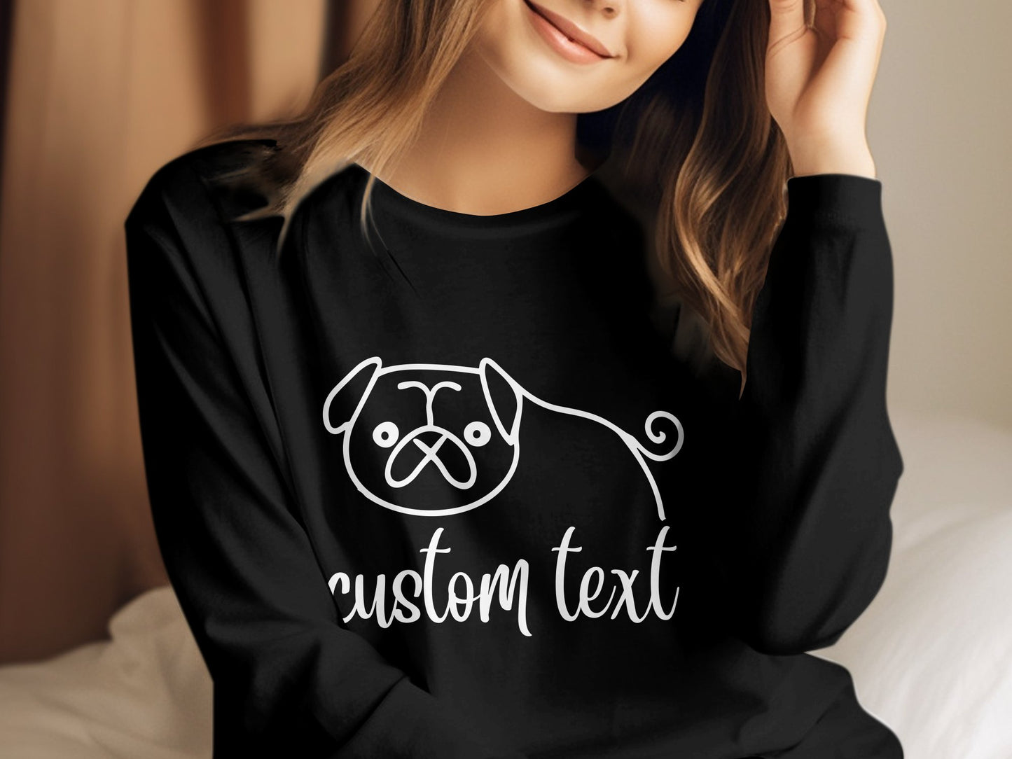 Personalised Pug Line Drawing - Longsleeve T-shirt