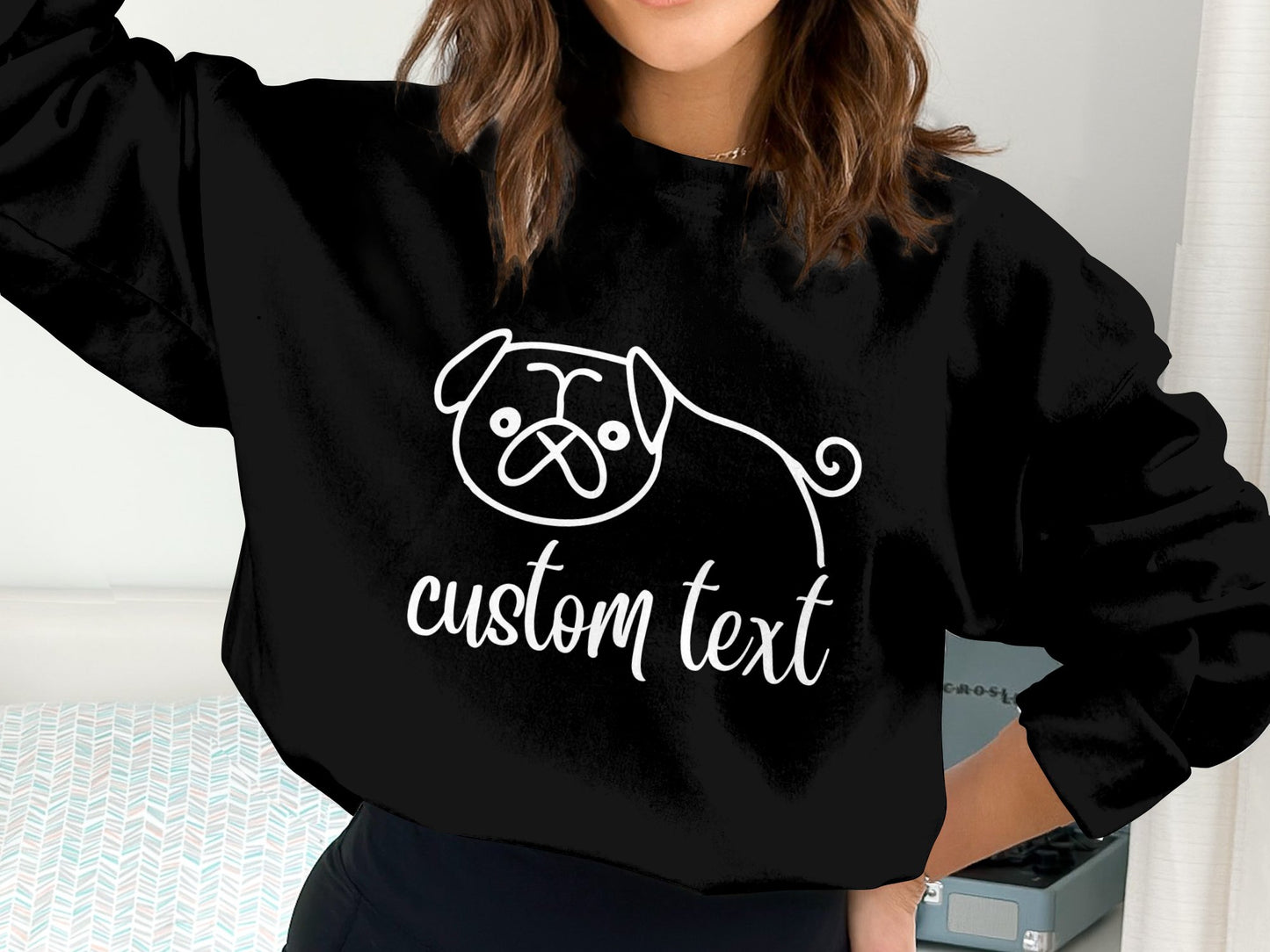 Personalised Pug Line Drawing  - Crewneck Sweatshirt