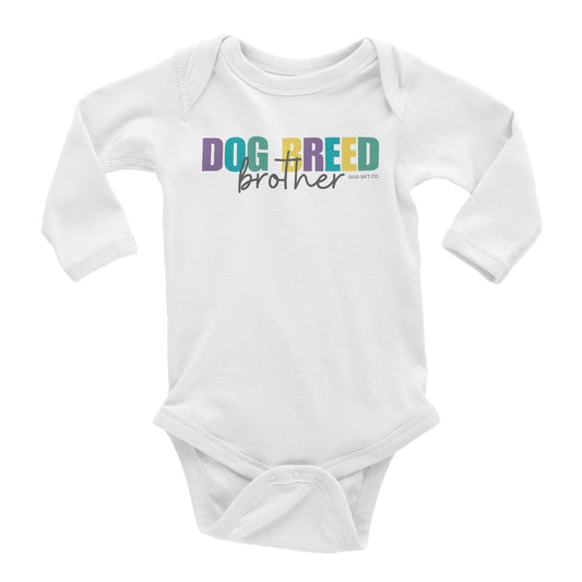 Personalised Colourful Dog Breed Brother - Baby Longsleeve Bodysuit