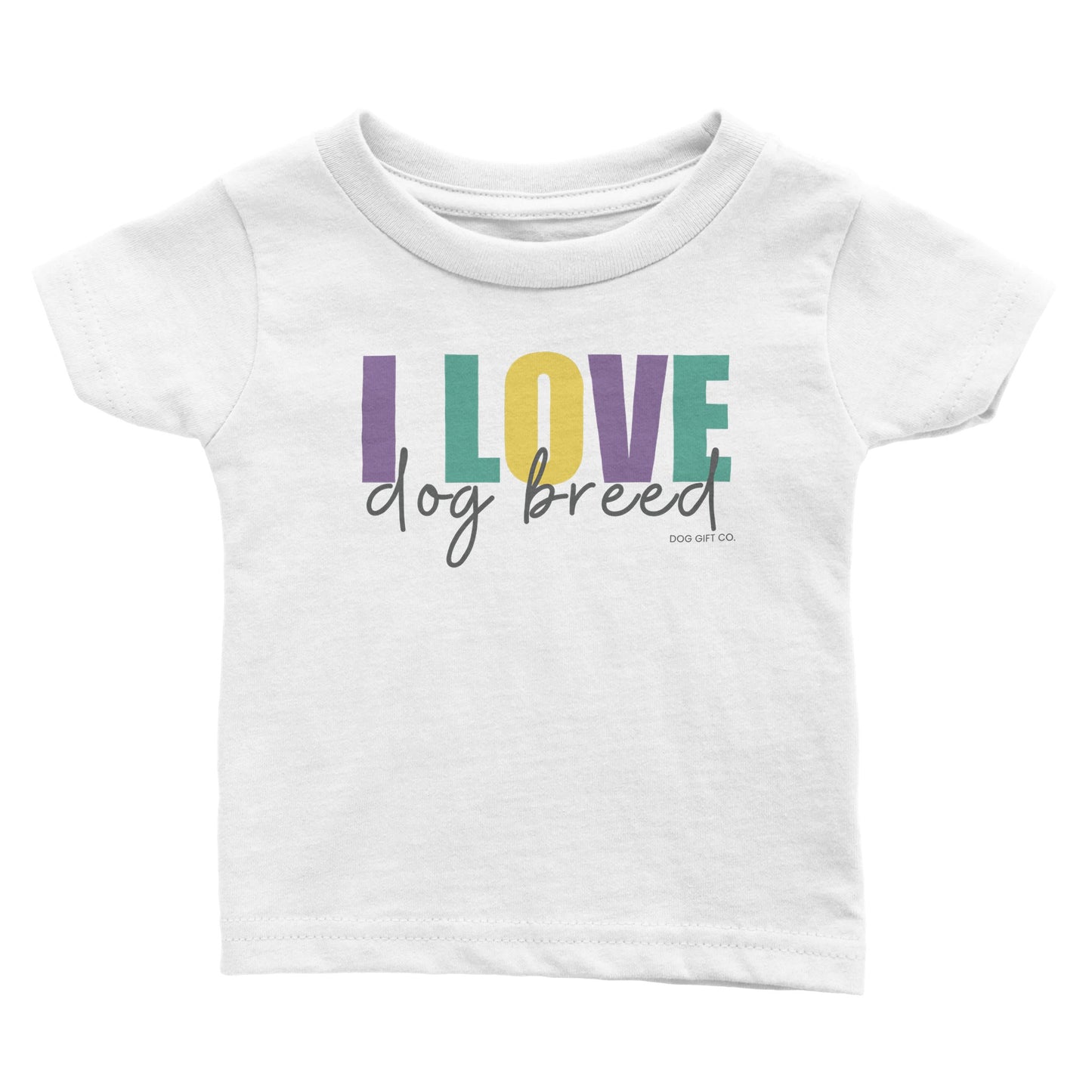 Personalised Colourful I Love Dog Breed - Babies T-shirt