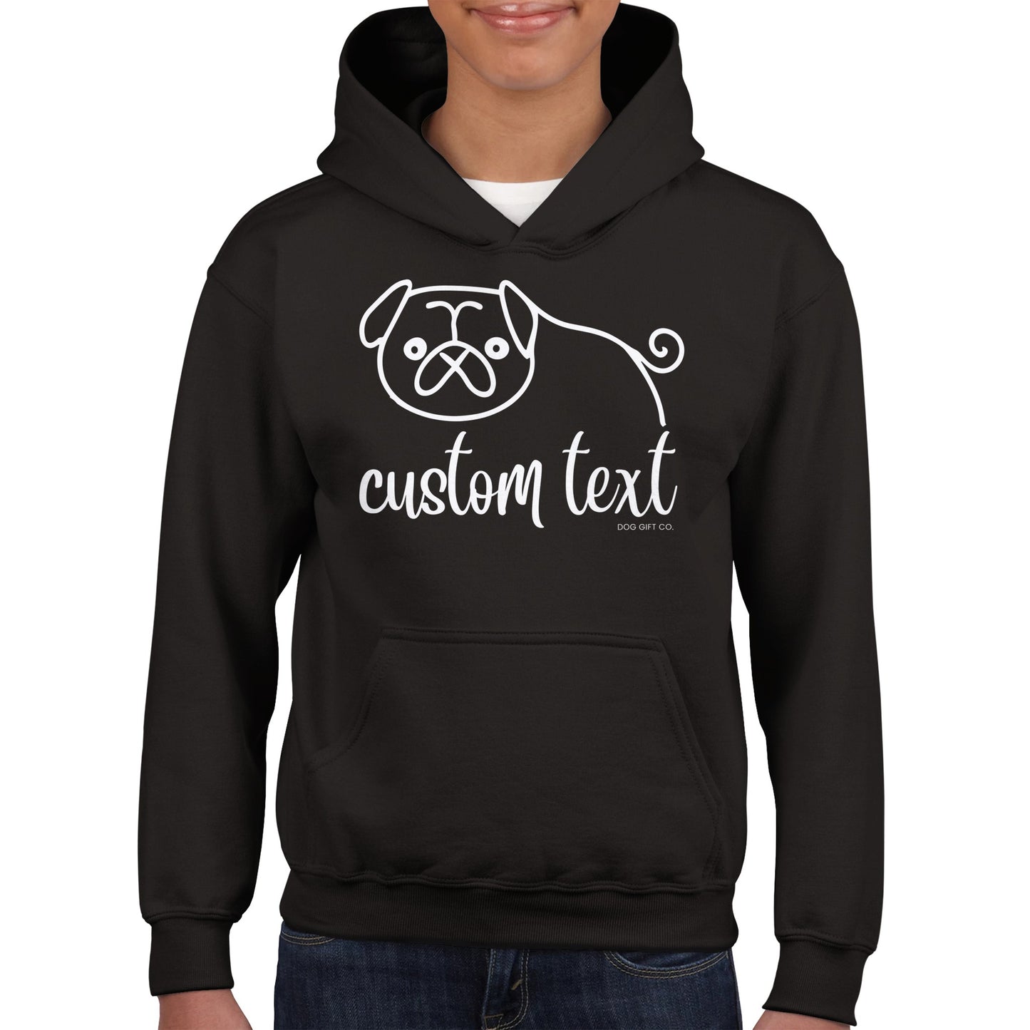 Personalised Pug Line Drawing - Kids Hoodie