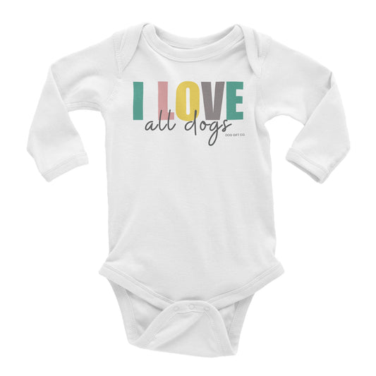 Colourful I Love All Dogs - Baby Longsleeve Bodysuit