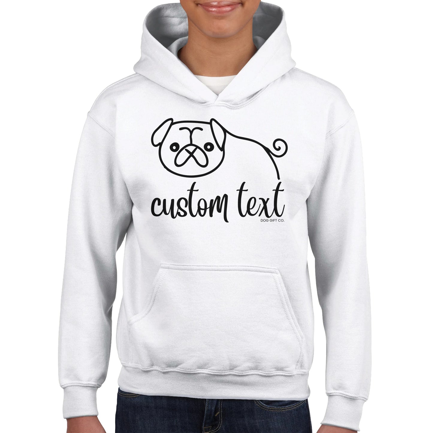 Personalised Pug Line Drawing - Kids Hoodie