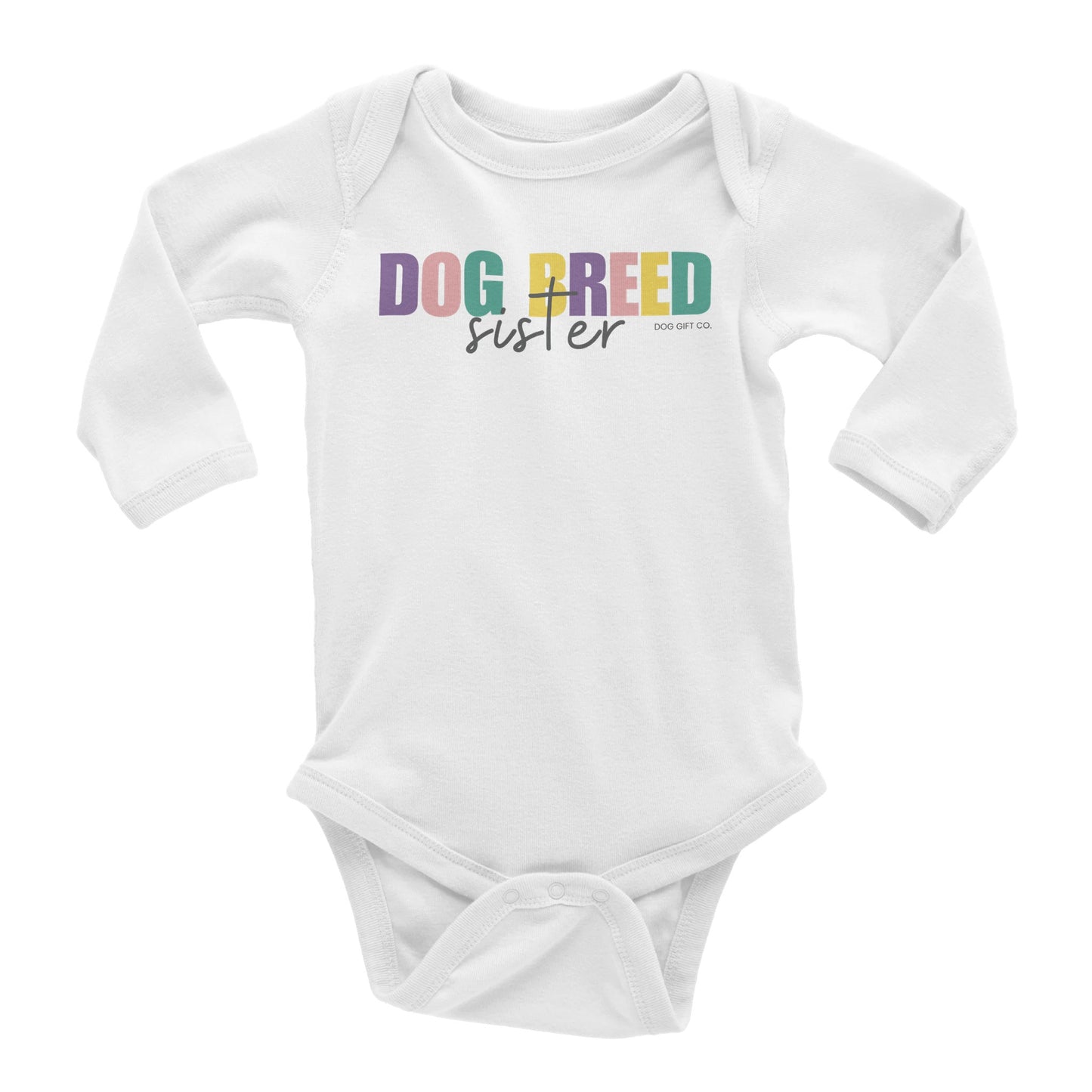 Personalised Colourful Dog Breed Sister - Baby Longsleeve Bodysuit