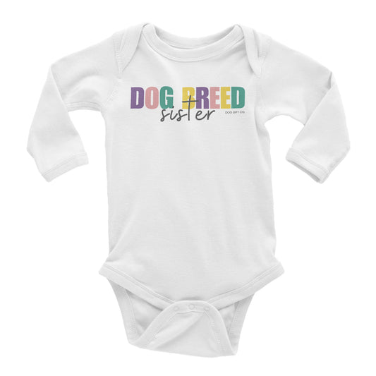 Personalised Colourful Dog Breed Sister - Baby Longsleeve Bodysuit