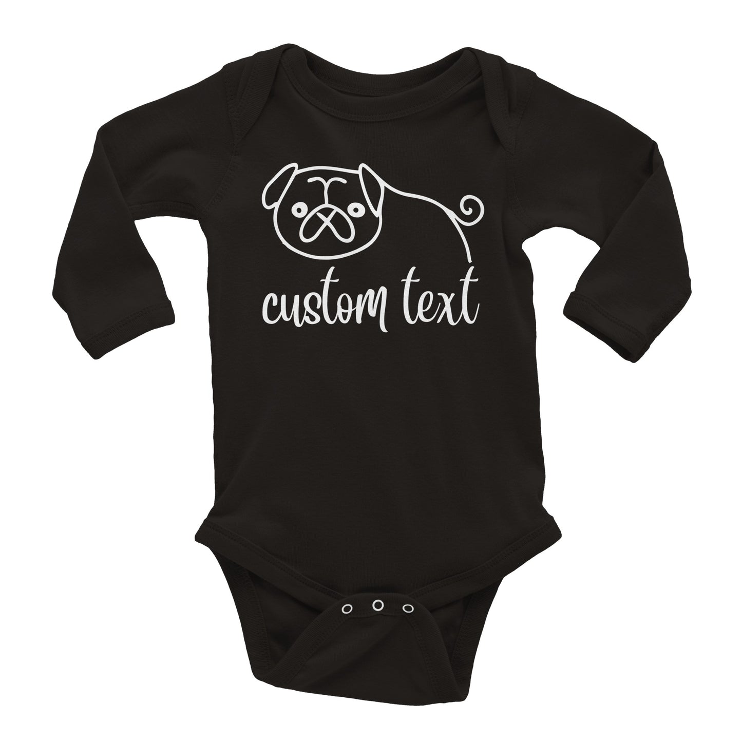 Personalised Pug Line Drawing - Baby Longsleeve Bodysuit