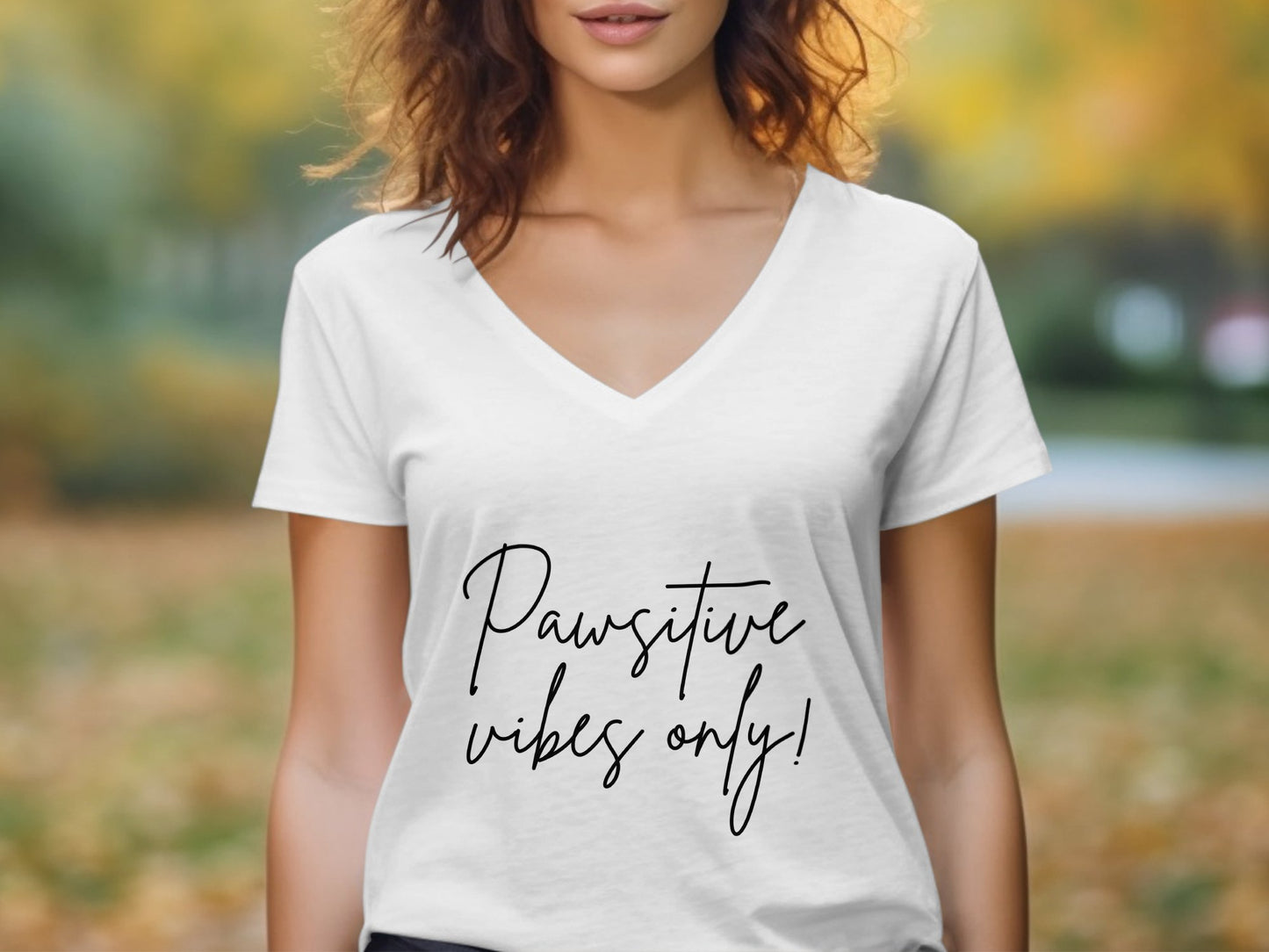 Pawsitive Vibes Only! - Womens V-Neck T-shirt