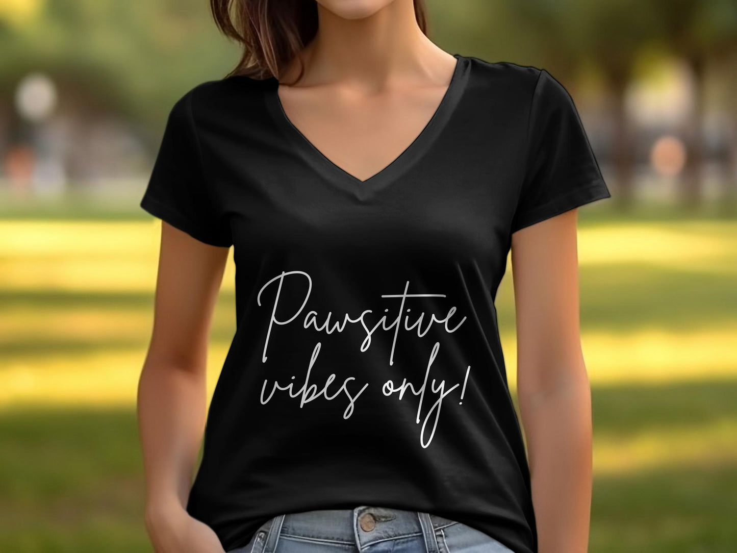 Pawsitive Vibes Only! - Womens V-Neck T-shirt