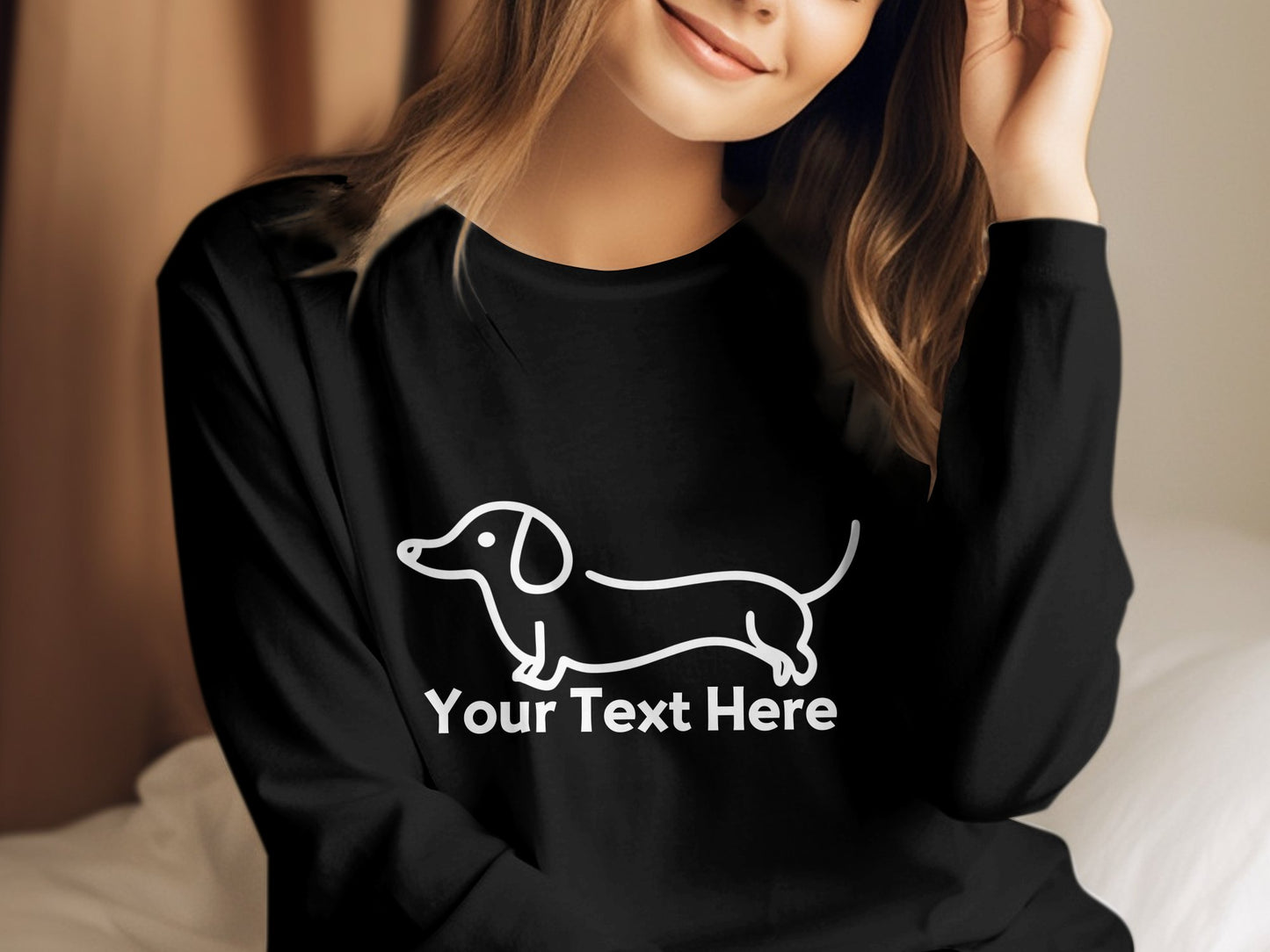 Personalised Dachshund Line Drawing - Longsleeve T-shirt