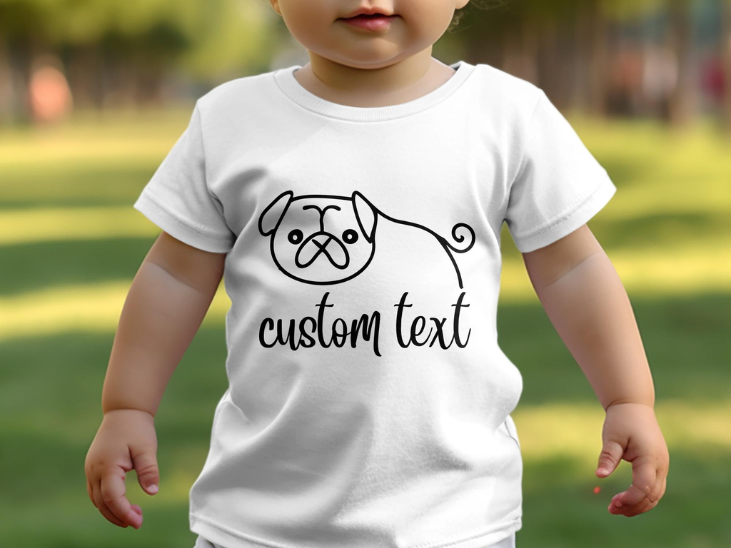 Personalised Pug Line Drawing - Babies T-shirt