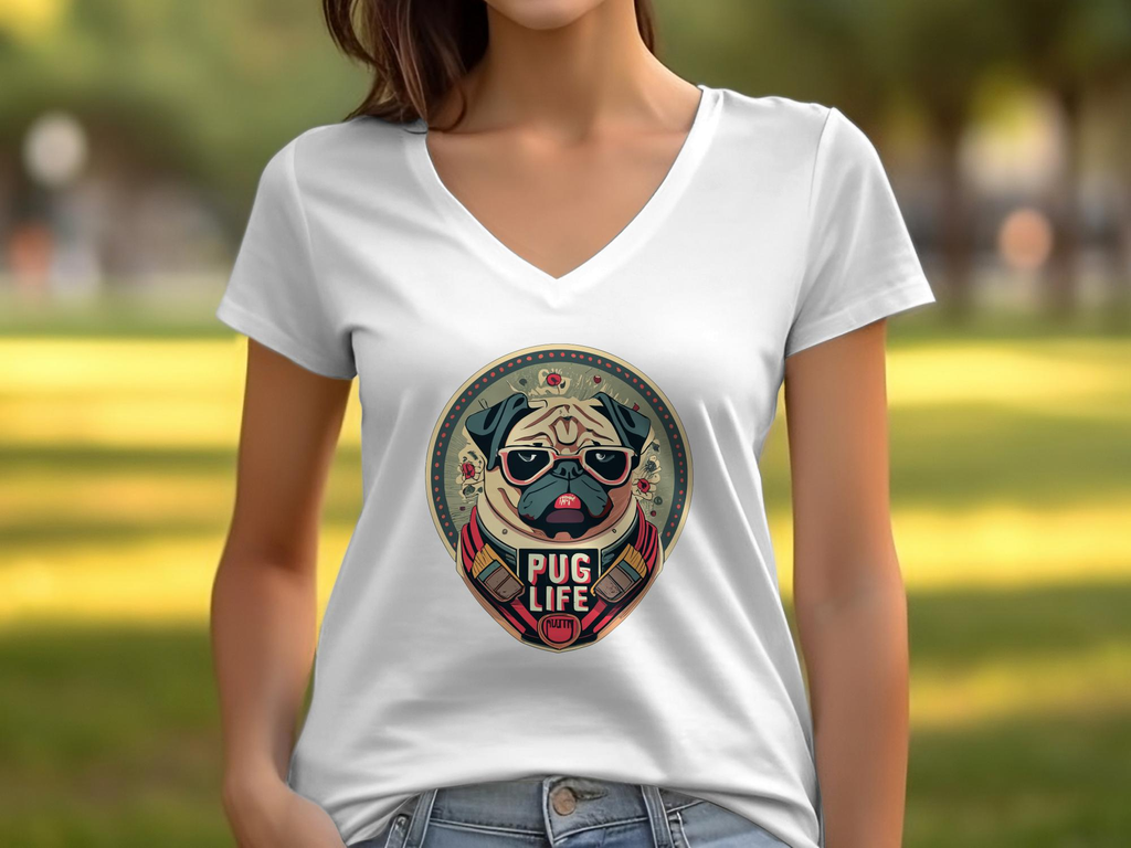 Pug Life Womens V-Neck T-shirt