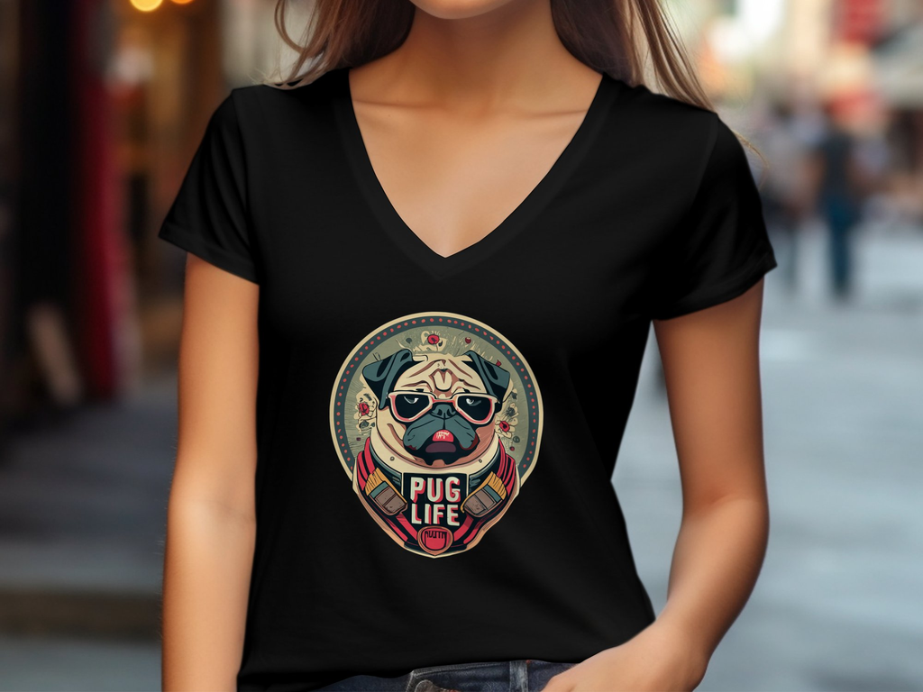 Pug Life Womens V-Neck T-shirt